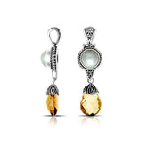 Handcrafted sterling silver pendant with mother of pearl and citrine quartz drop, made in Bali.